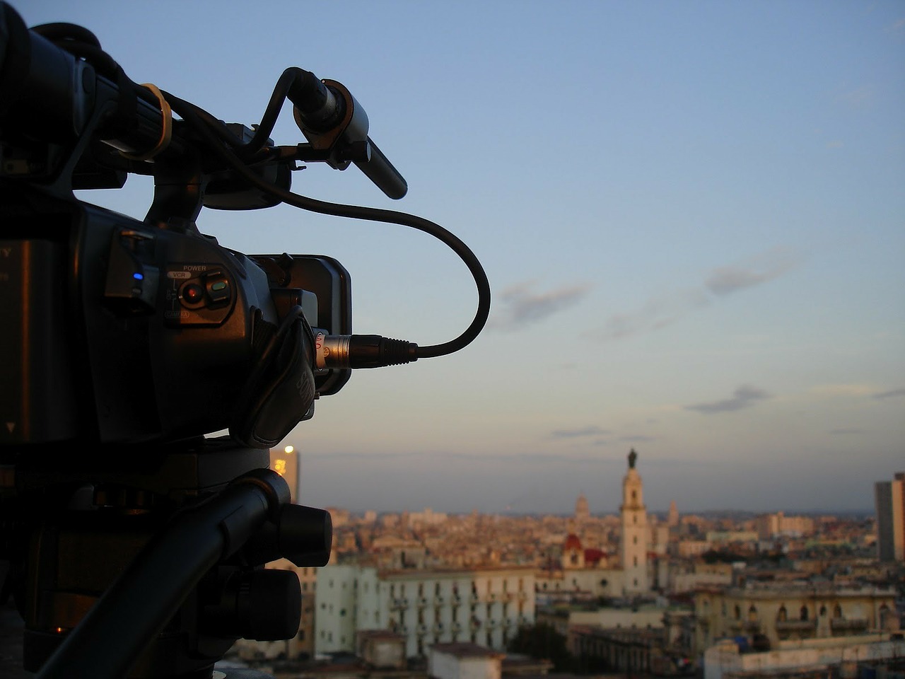 Video camera set up looking out over the Havana skyline